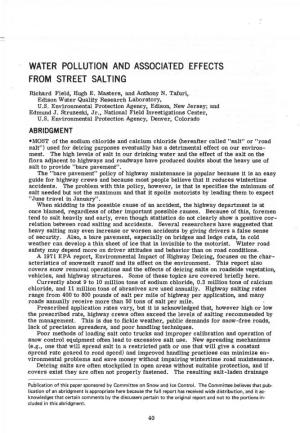 Water Pollution and Associated Effects from Street Salting