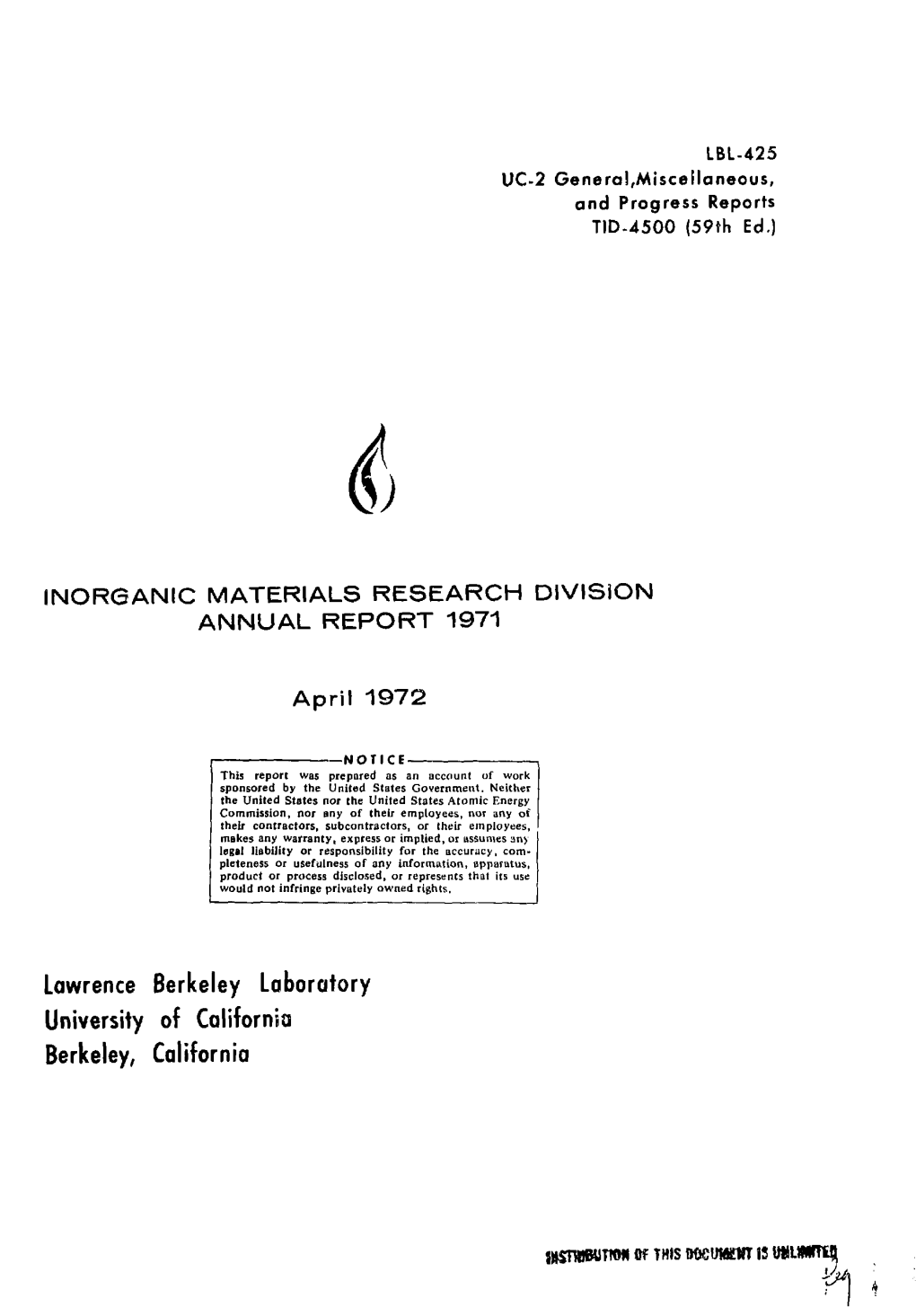 Inorganic Materials Research Division Annual Report 1971