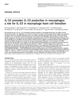 IL-33 Promotes IL-10 Production in Macrophages: a Role for IL-33 in Macrophage Foam Cell Formation