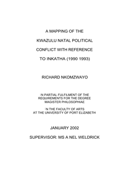 A Mapping of the Kwazulu Natal Political Conflict with Reference to Inkatha (1990-1993)
