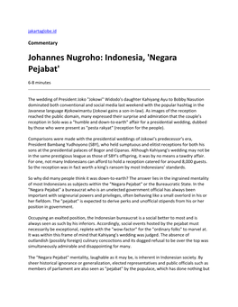 Johannes Nugroho: Indonesia, 'Negara Pejabat'