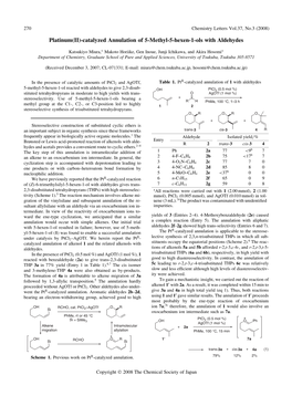 Platinum(II)-Catalyzed Annulation of 5-Methyl-5-Hexen-1-Ols with Aldehydes