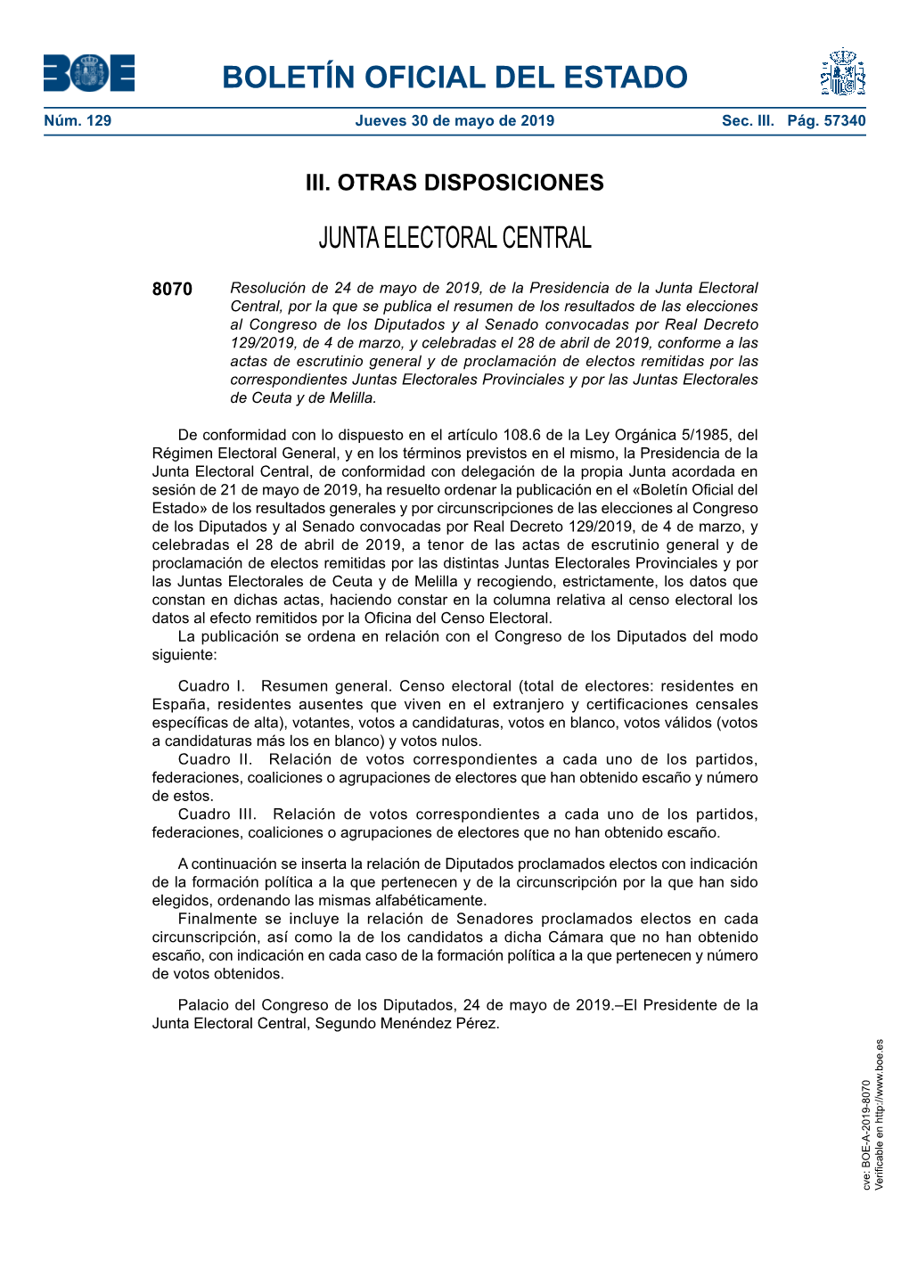 Disposición 8070 Del BOE Núm. 129 De 2019