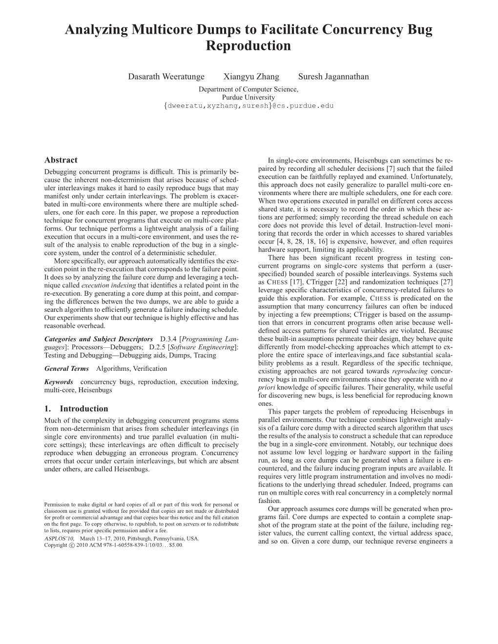 Analyzing Multicore Dumps to Facilitate Concurrency Bug Reproduction