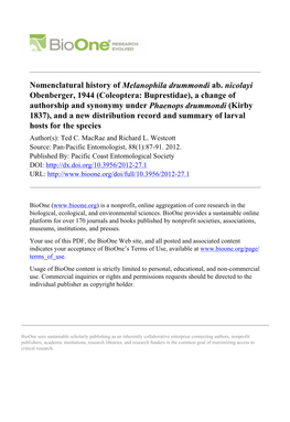 Nomenclatural History of Melanophila Drummondi Ab