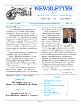 NEWSLETTER of the Senior Men’S Club of Grosse Pointe FESTIVITIES