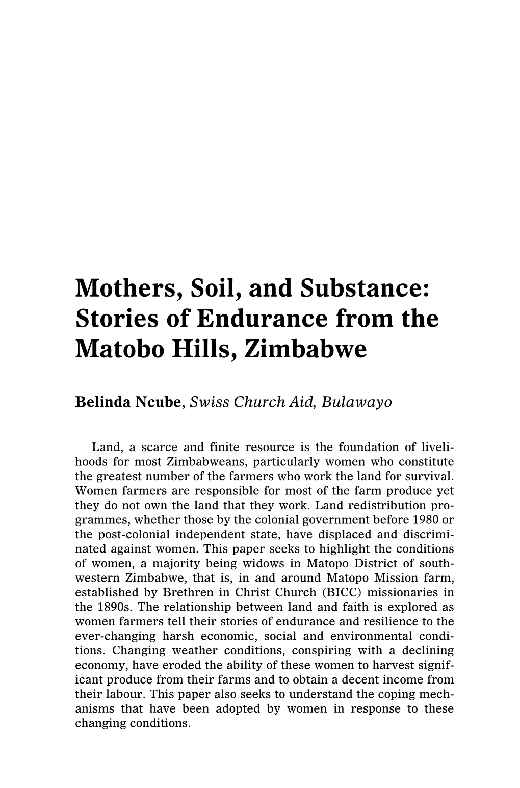 Mothers, Soil, and Substance: Stories of Endurance from the Matobo Hills, Zimbabwe