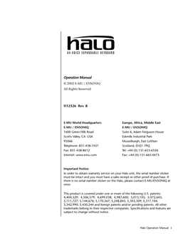 Halo Operation Manual I