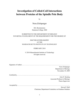 Investigation of Coiled-Coil Interactions Between Proteins of the Spindle Pole Body