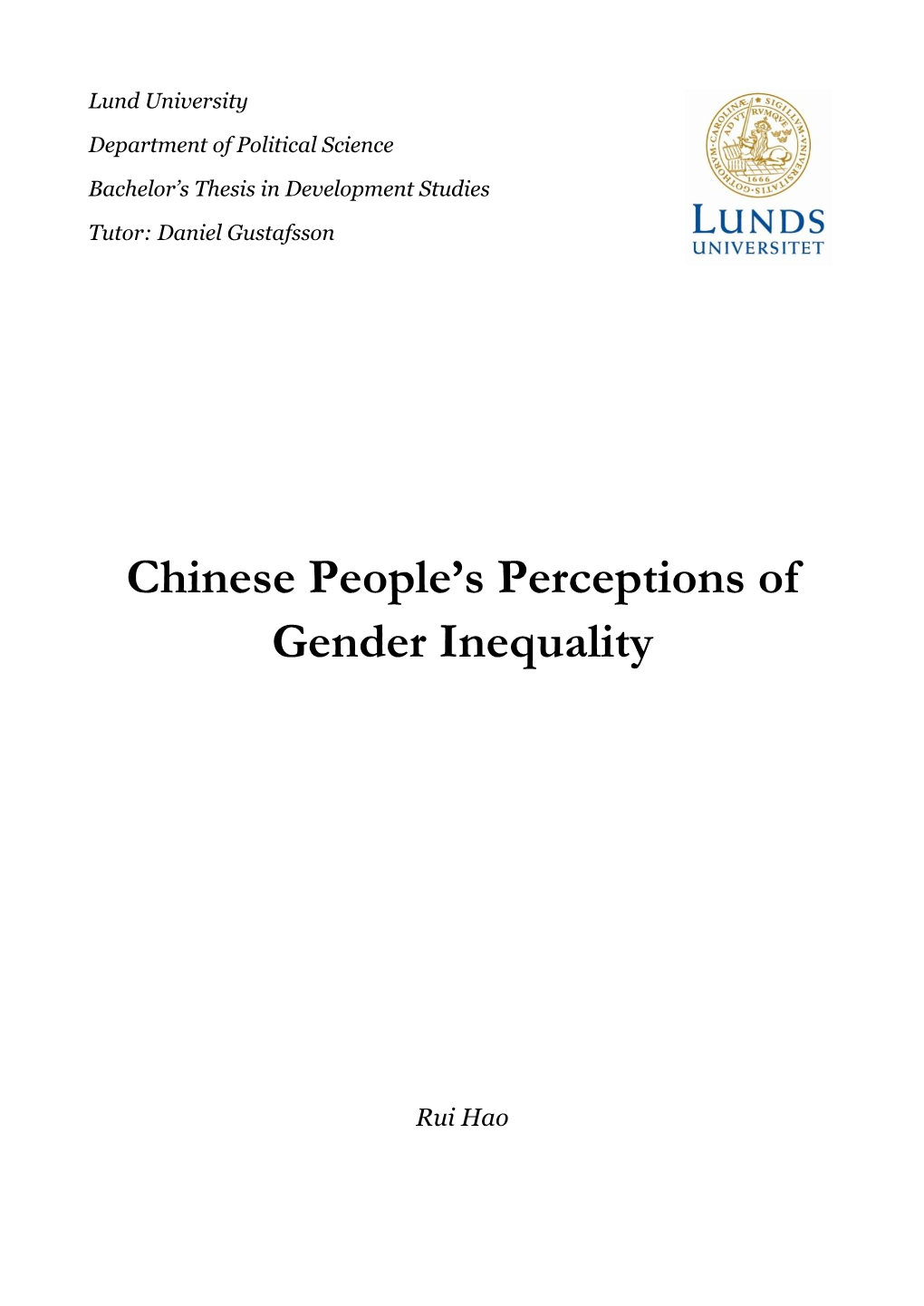 Chinese People's Perceptions of Gender Inequality
