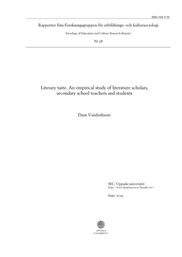 Literary Taste. an Empirical Study of Literature Scholars, Secondary School Teachers and Students