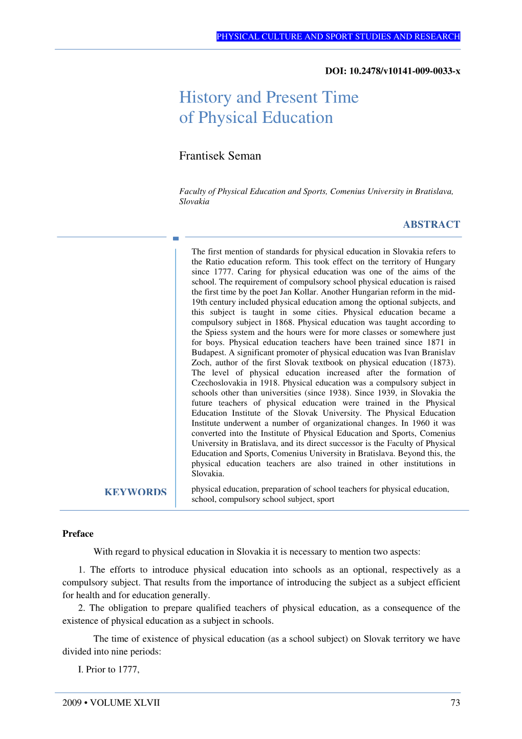 History and Present Time of Physical Education