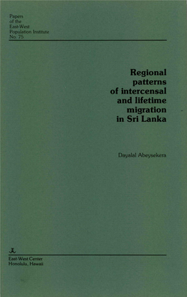 Regional Patterns of Intercensal and Lifetime Migration in Sri Lanka