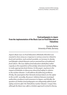 Food Pedagogies in Japan: from the Implementation of the Basic Law on Food Education to Fukushima