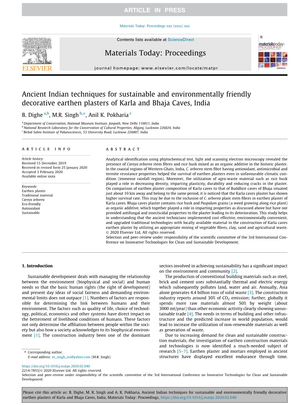 Ancient Indian Techniques for Sustainable and Environmentally Friendly Decorative Earthen Plasters of Karla and Bhaja Caves, India ⇑ B