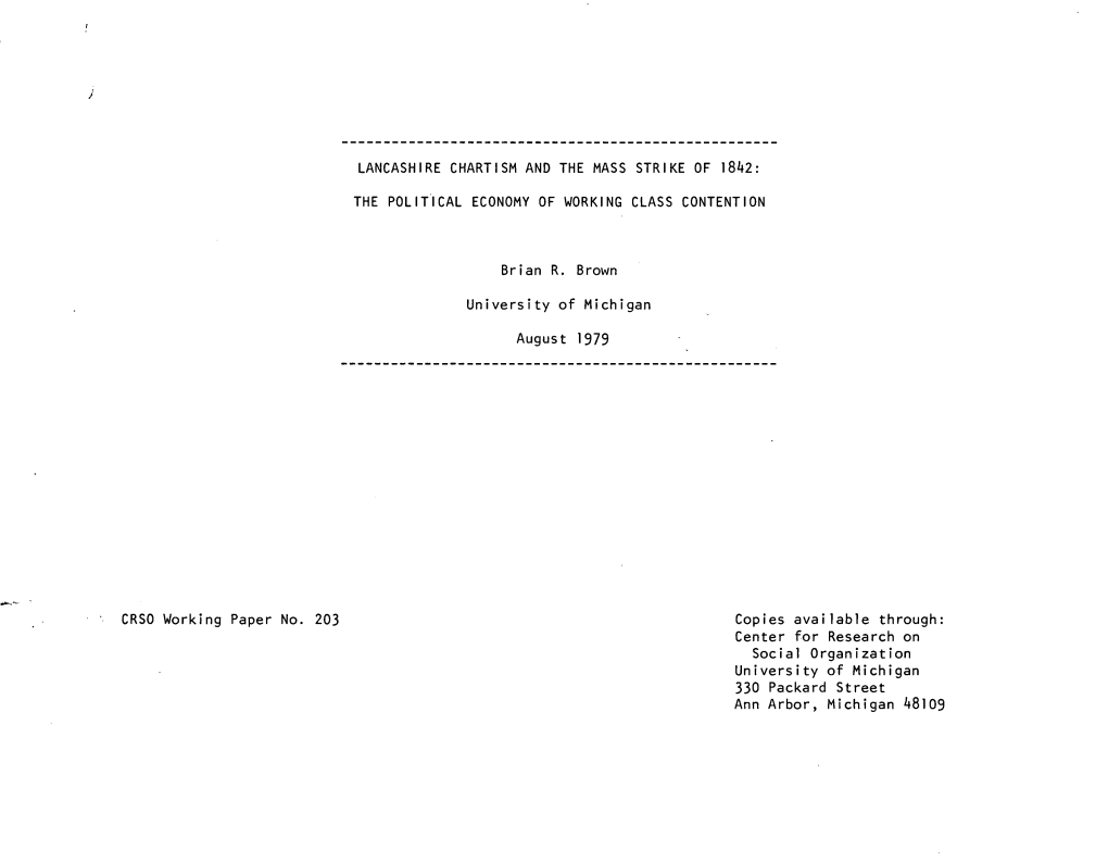 CRSO Working Paper No. 203 LANCASHIRE CHARTISM AND