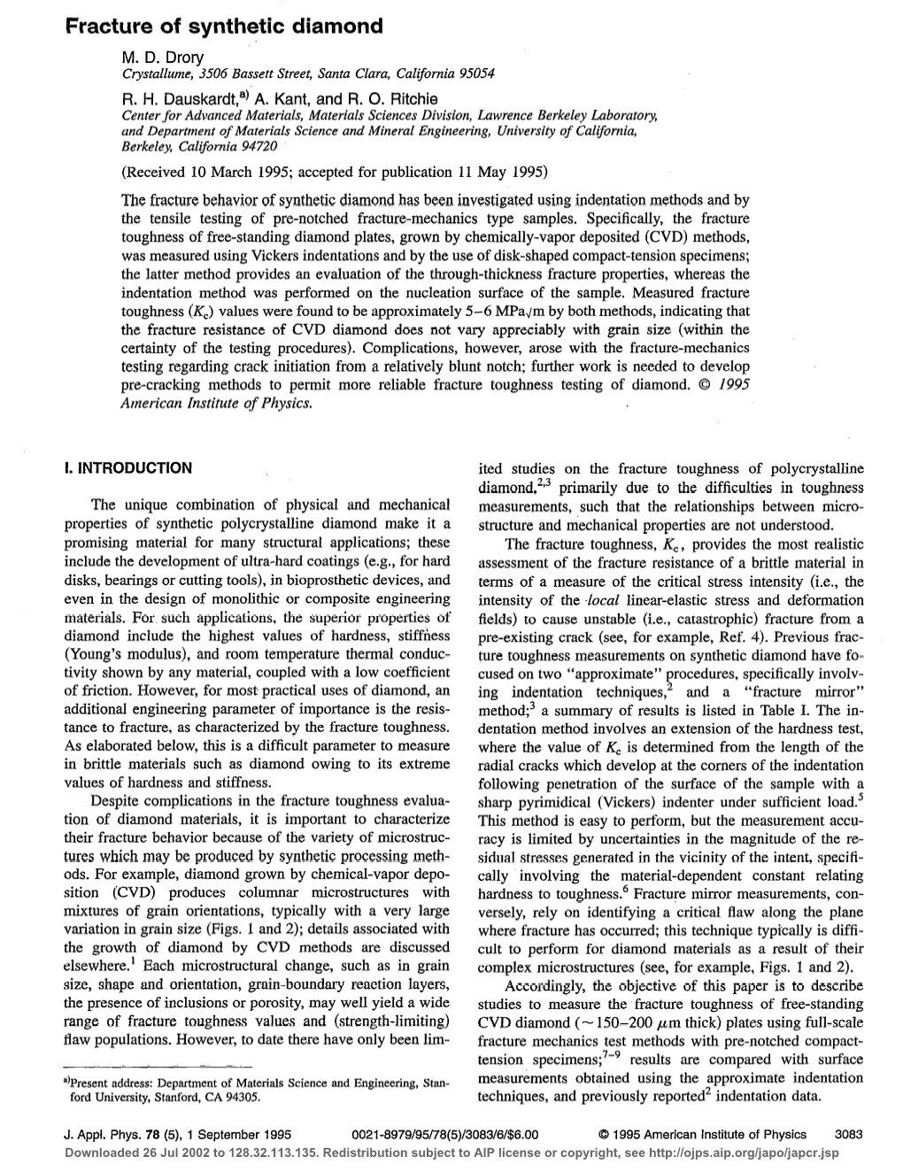 Fracture of Synthetic Diamond M