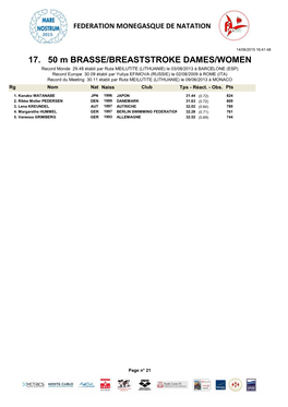 17. 50 M BRASSE/BREASTSTROKE DAMES/WOMEN