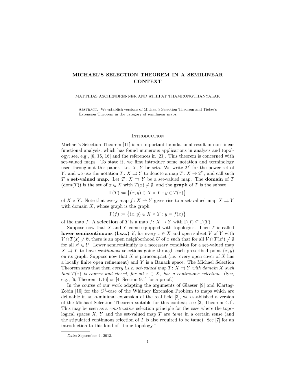 Michael's Selection Theorem in a Semilinear