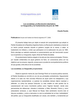 Los Socialistas Y La Revolución Libertadora. “La Vanguardia”