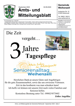 Amts- Und Mitteilungsblatt Der Gemeinde Weihenzell - September 2020 - Seite 1 Gႇqxqjv]HLWHQ7HUPLQH