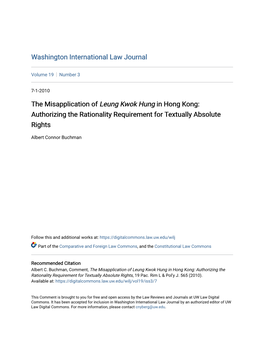 The Misapplication of Leung Kwok Hung in Hong Kong: Authorizing the Rationality Requirement for Textually Absolute Rights