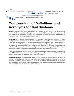 Compendium of Definitions and Acronyms for Rail Systems