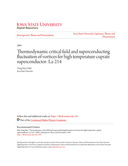 Thermodynamic Critical Field and Superconducting Fluctuation of Vortices for High Temperature Cuprate Superconductor: La-214 " (2001)