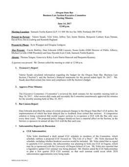 Oregon State Bar Business Law Section Executive Committee Meeting Minutes