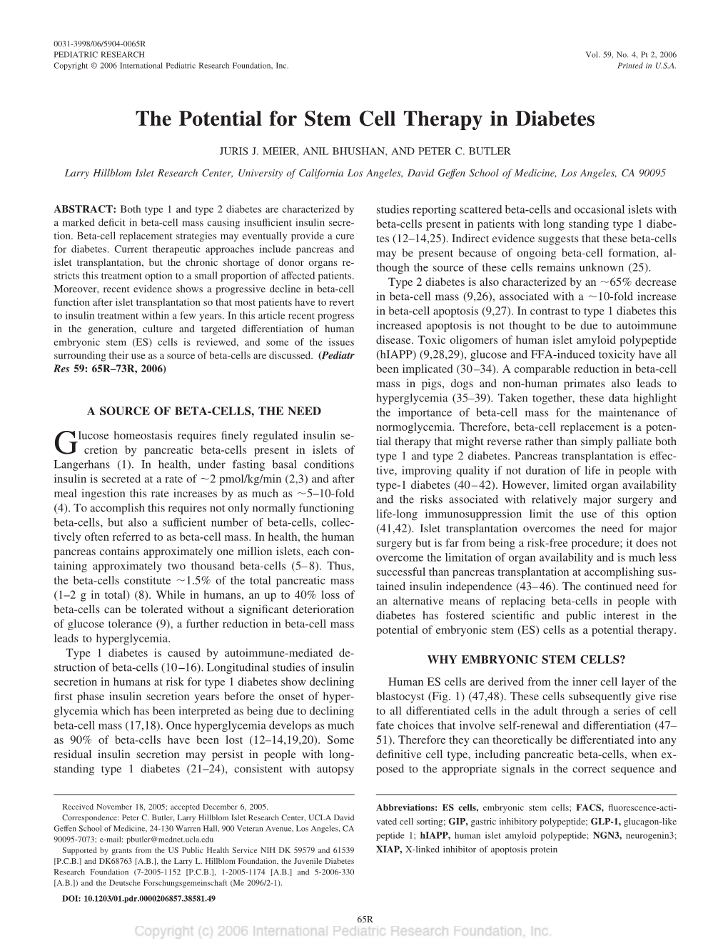 The Potential for Stem Cell Therapy in Diabetes