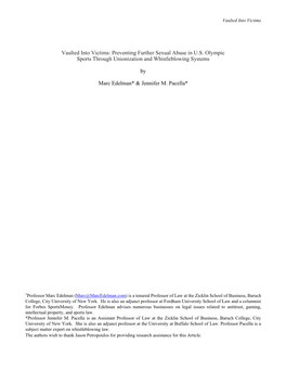 Vaulted Into Victims: Preventing Further Sexual Abuse in U.S. Olympic Sports Through Unionization and Whistleblowing Systems