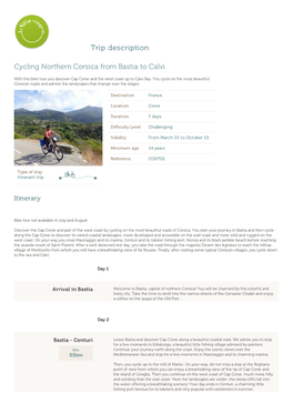 Trip Description Cycling Northern Corsica from Bastia to Calvi