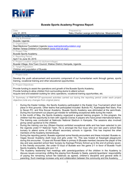 1 Buwate Sports Academy Progress Report