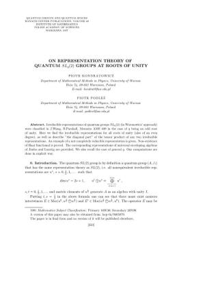 ON REPRESENTATION THEORY of QUANTUM Slq(2) GROUPS at ROOTS of UNITY