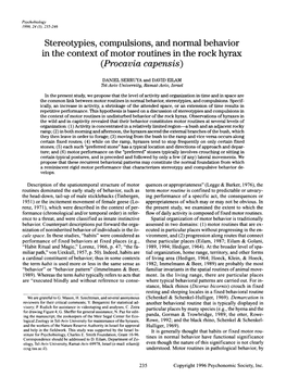 Stereotypies, Compulsions, and Normal Behavior in the Context of Motor Routines in the Rock Hyrax (Pro Cavia Capensis)