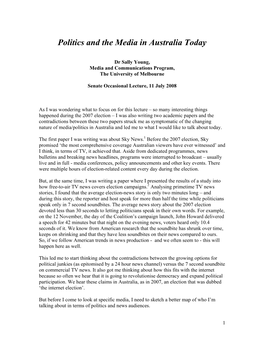 Occasional Lecture Series: Politics and the Media in Australia Today