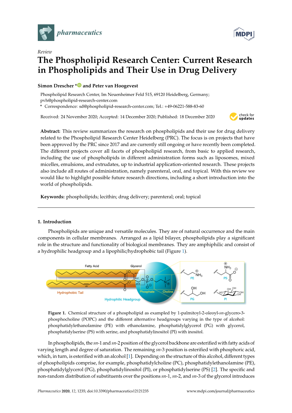 Current Research in Phospholipids and Their Use in Drug Delivery