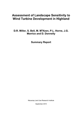 Assessment of Landscape Sensitivity to Wind Turbine Development in Highland