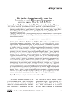 Distribución Y Abundancia Espacial Y Temporal De Stomolophus Meleagris (Rhizostomae: Stomolophidae) En Un Sistema Lagunar Del Sur Del Golfo De México