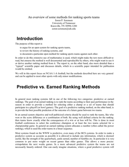 Introduction Predictive Vs. Earned Ranking Methods
