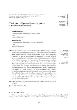 The Impact of Syrian Refugees on Jordan: Journal a Framework for Analysis