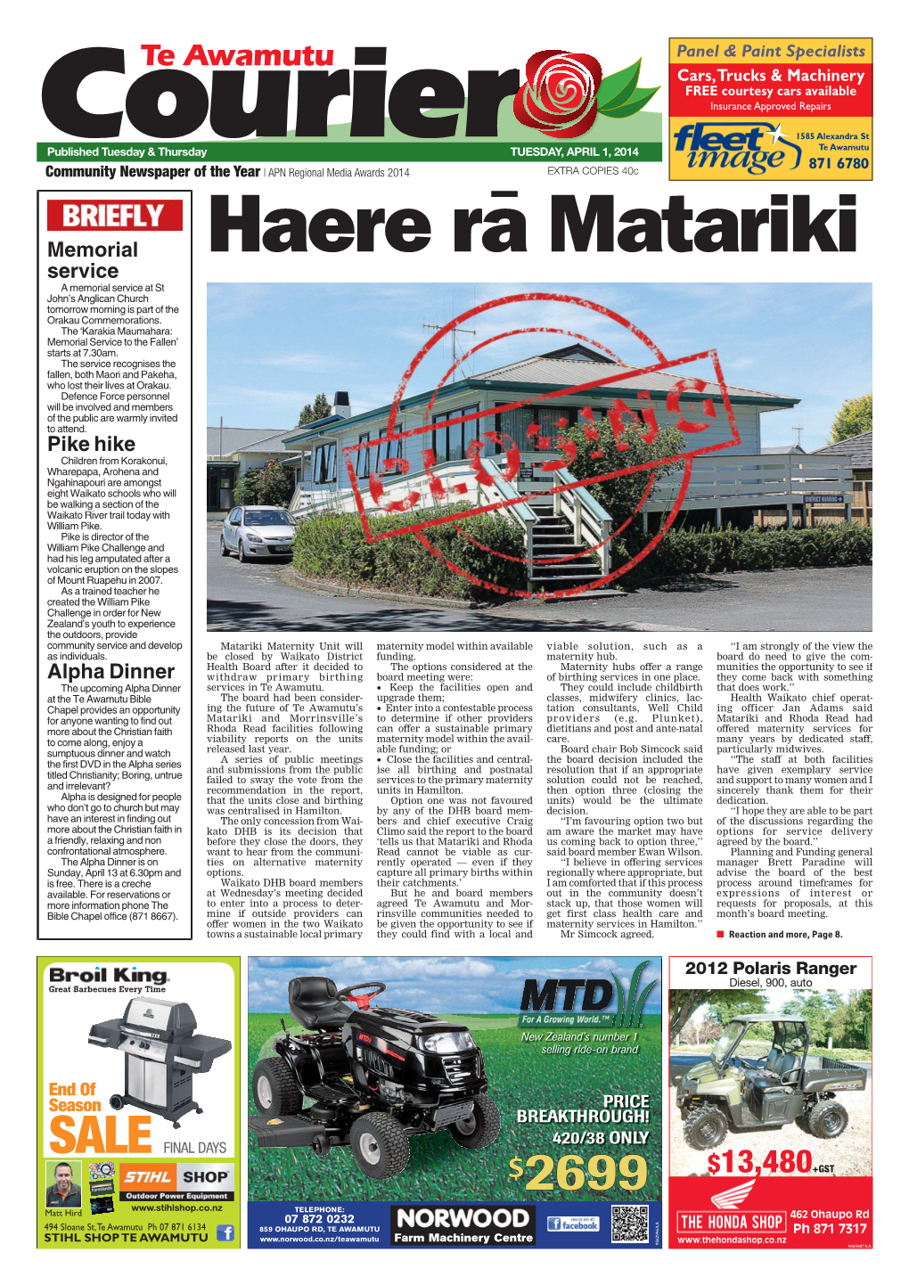 Te Awamutu Courier Tuesday, April 1, 2014