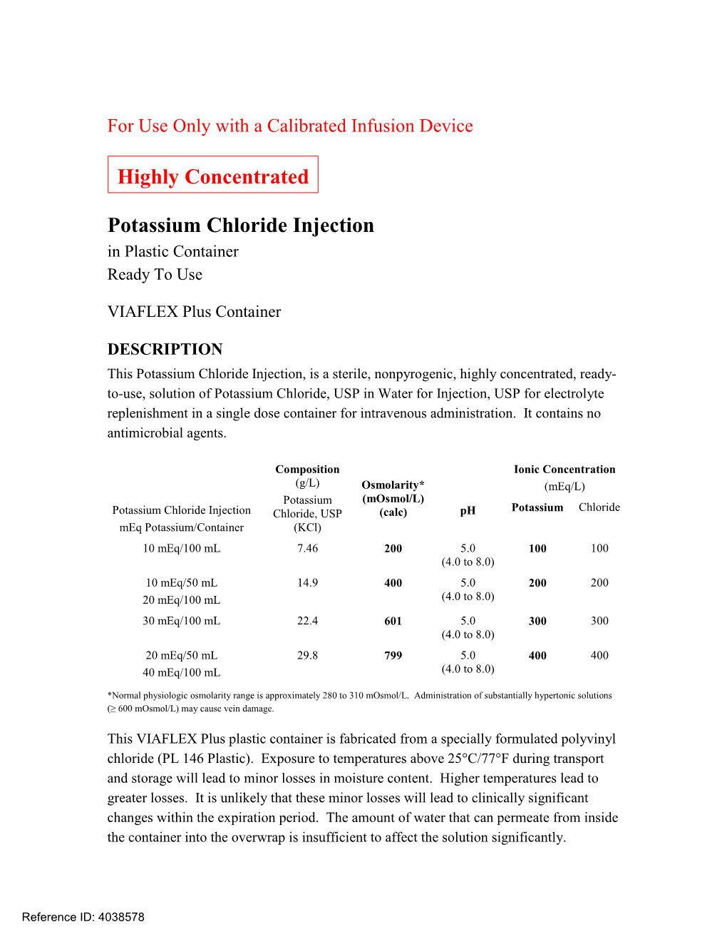 Highly Concentrated Potassium Chloride Injection