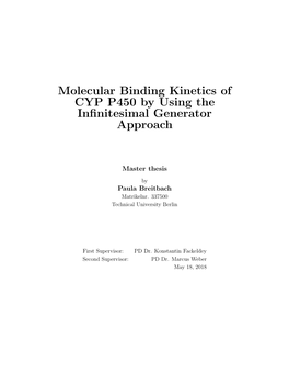 Molecular Binding Kinetics of CYP P450 by Using the Inﬁnitesimal Generator Approach