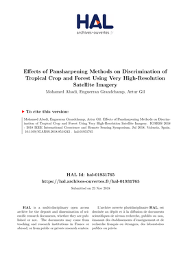 Effects of Pansharpening Methods on Discrimination of Tropical Crop And