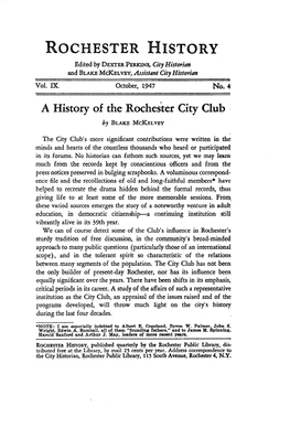 A History of the Rochester City Club by BLAKE MCKELVEY