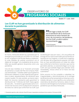 OBSERVATORIO DE PROGRAMAS SOCIALES Boletín 77 I Julio 2020