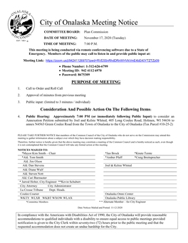 City of Onalaska Meeting Notice