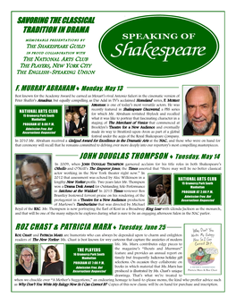 JOHN DOUGLAS THOMPSON ♦ Tuesday, May 14 in 2009, When JOHN DOUGLAS THOMPSON Garnered Acclaim for His Title Roles in Both Shakespeare’S