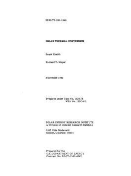 Solar Thermal Conversion*